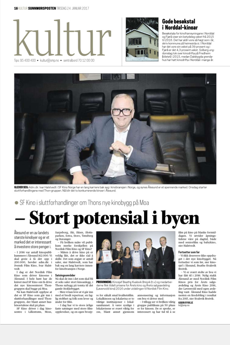 Sunnmørspostens sak, hvor bildet av Ivar Halstvedt er tatt av KINOMAGASINET.