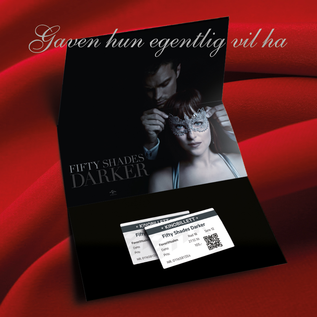 Norske kinoer gjør mye ut av Fifty Shades Darker-lanseringen. Her eksempel på gavekort.